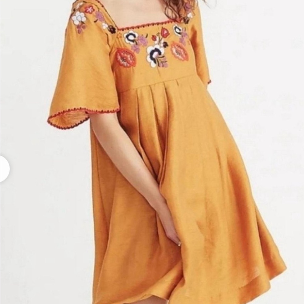 Madewell Mustard Embroidered Dress